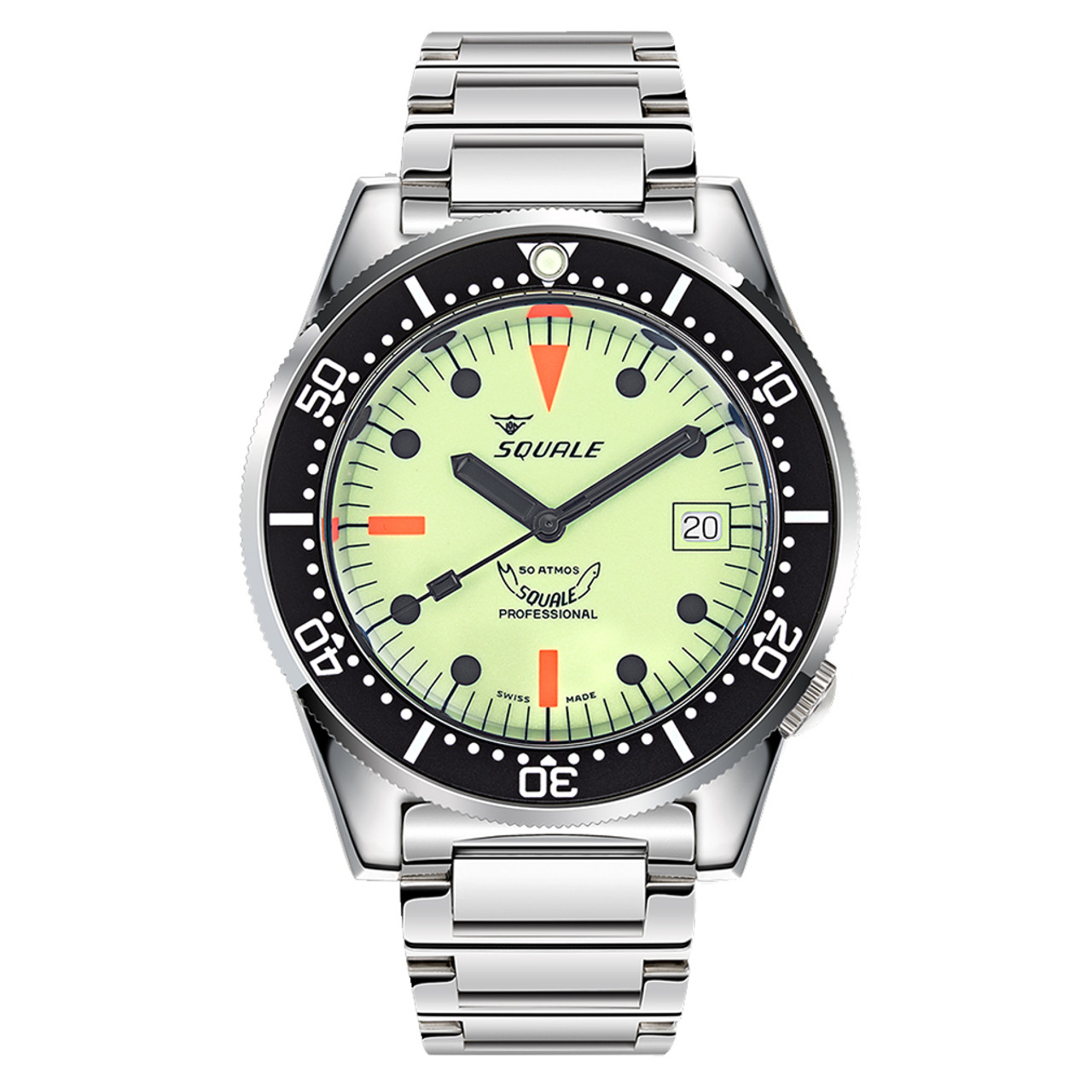 Squale 50 Atmos Swiss Made Dive Watch with Luminous Dial #1521FULL.SQ20L Questions & Answers