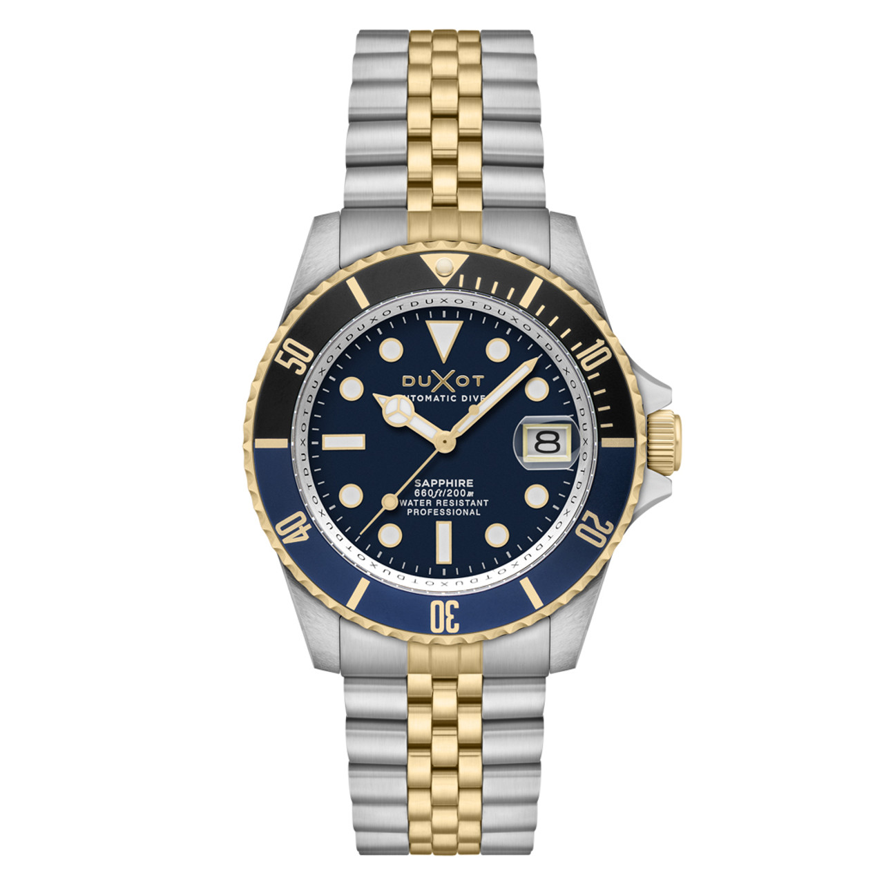 Duxot Atlantica Automatic Dive Watch with Two Tone Blue Dial #DX-2057-AA Questions & Answers