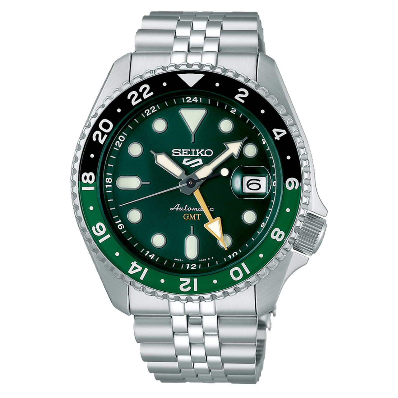 Seiko 5 Sports Automatic GMT Watch with Green Dial #SSK035 Questions & Answers
