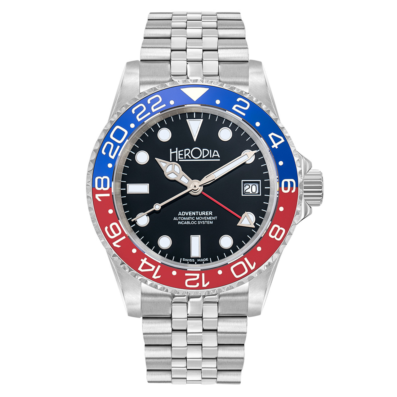 Herodia Adventurer Swiss Automatic GMT Watch with Pepsi Bezel #HADVSBLRBK.AC Questions & Answers