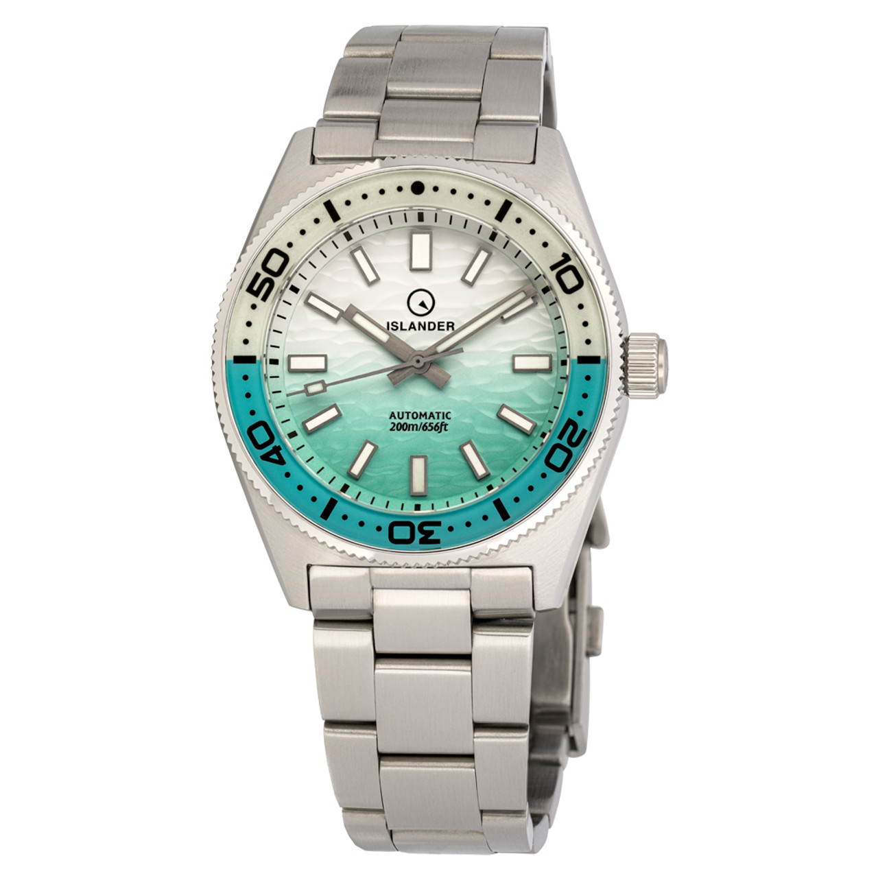 Islander Northport 37mm Automatic Watch with Seafoam Green and White Ripple Dial #ISL-292 Questions & Answers