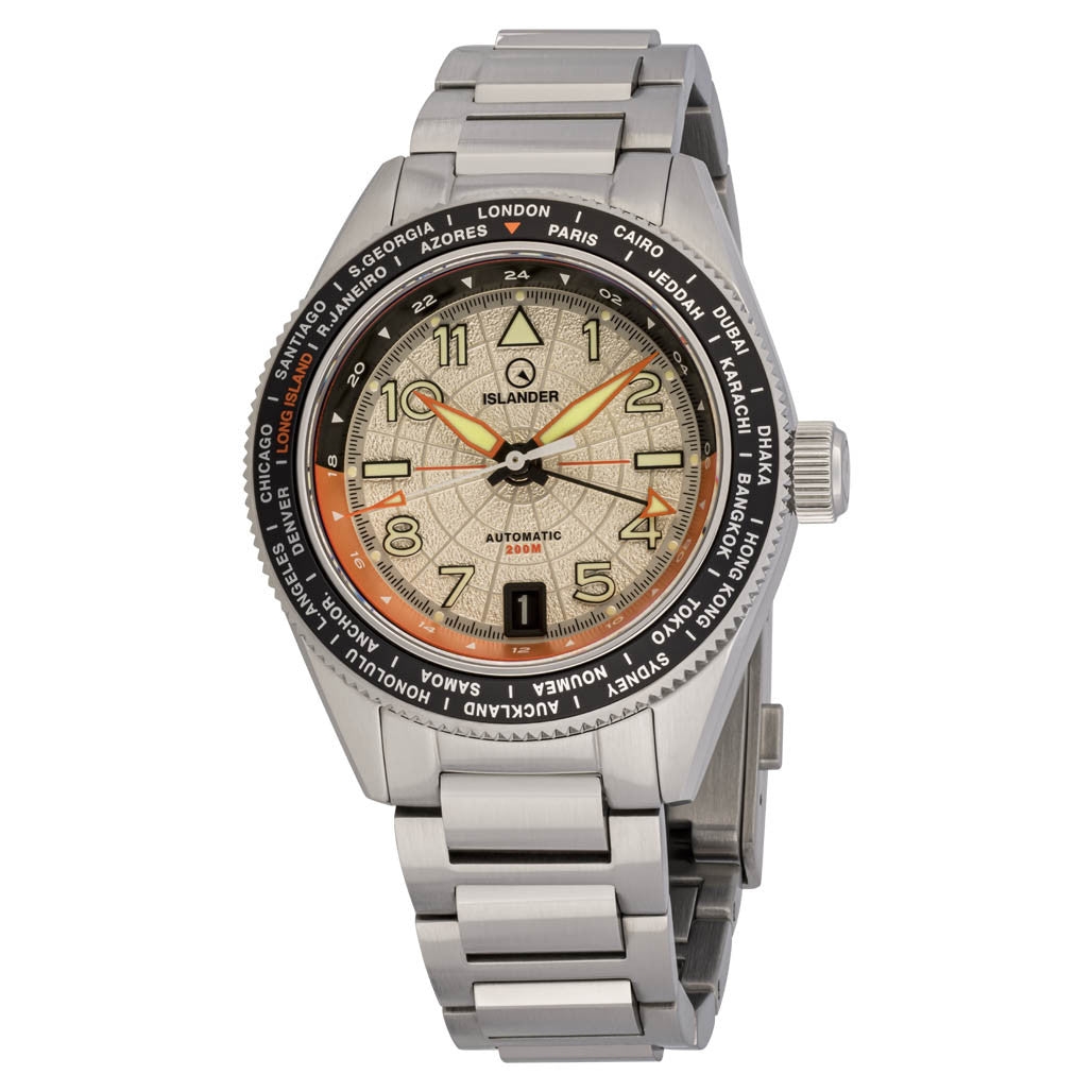Islander Calabro GMT World Time Automatic Watch with Silver Dial #ISL-317 Questions & Answers